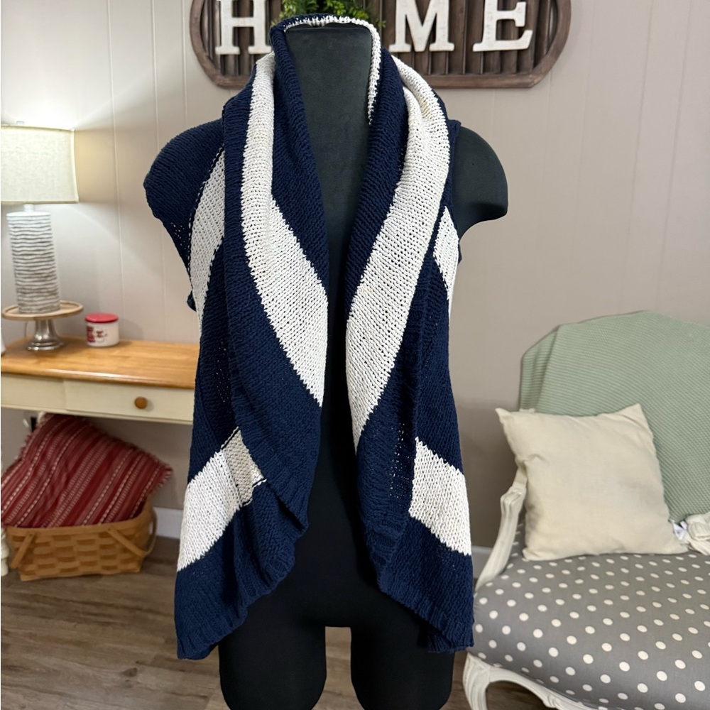 CAbi • Skipper Nautical Striped Open Front Knit Sweater Vest
